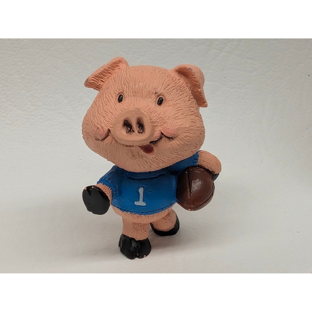2015 Hallmark Merry Miniatures Football Pig Figurine Blue Jersey Number 1